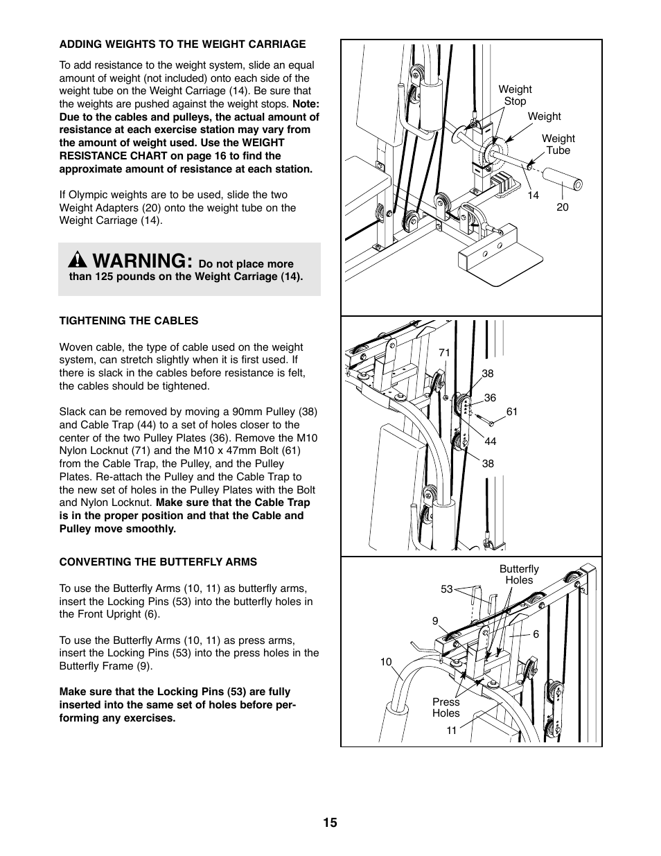 Warning | Weider 831.159010 User Manual | Page 15 / 27