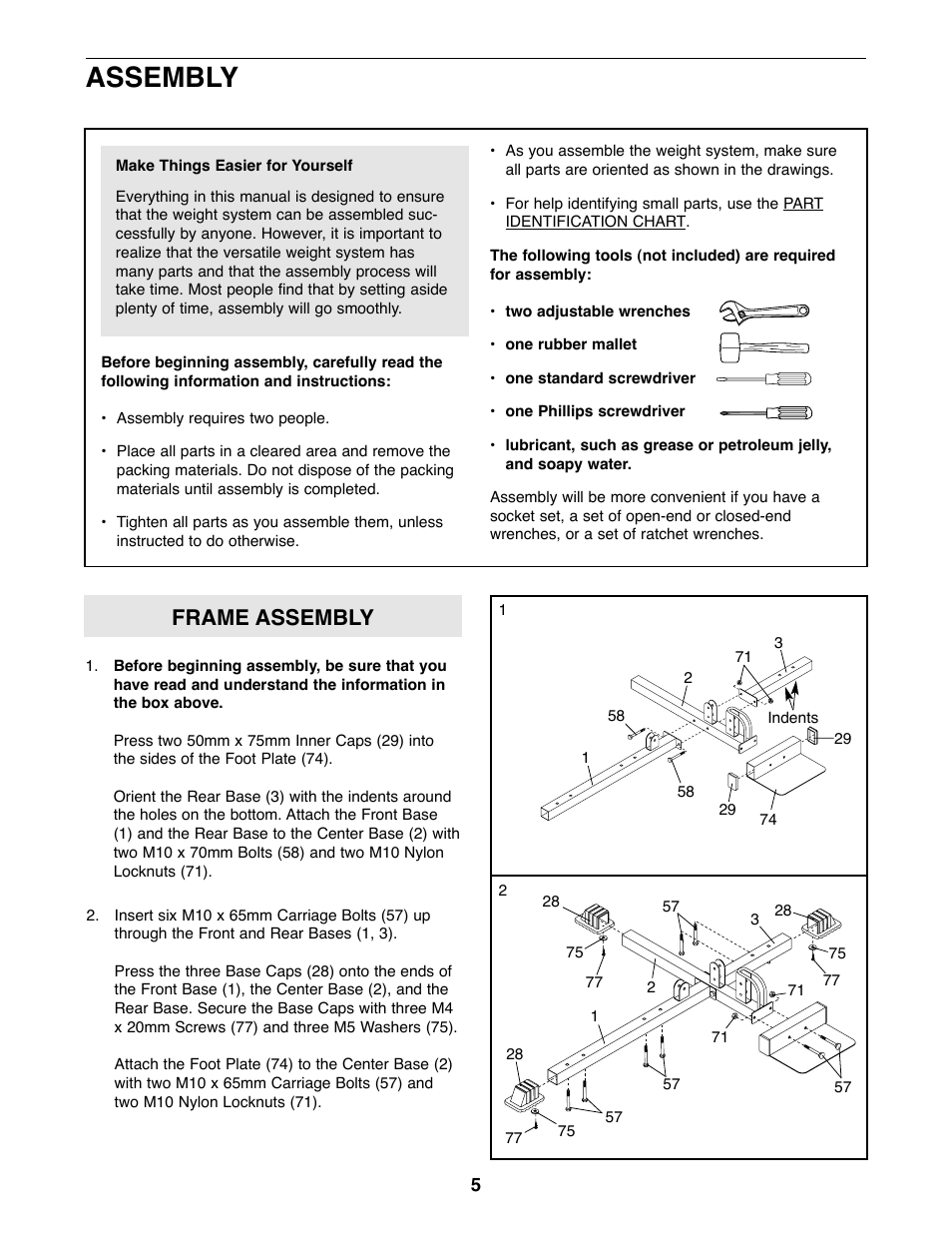 Assembly, Frame assembly | Weider 831.159010 User Manual | Page 5 / 27