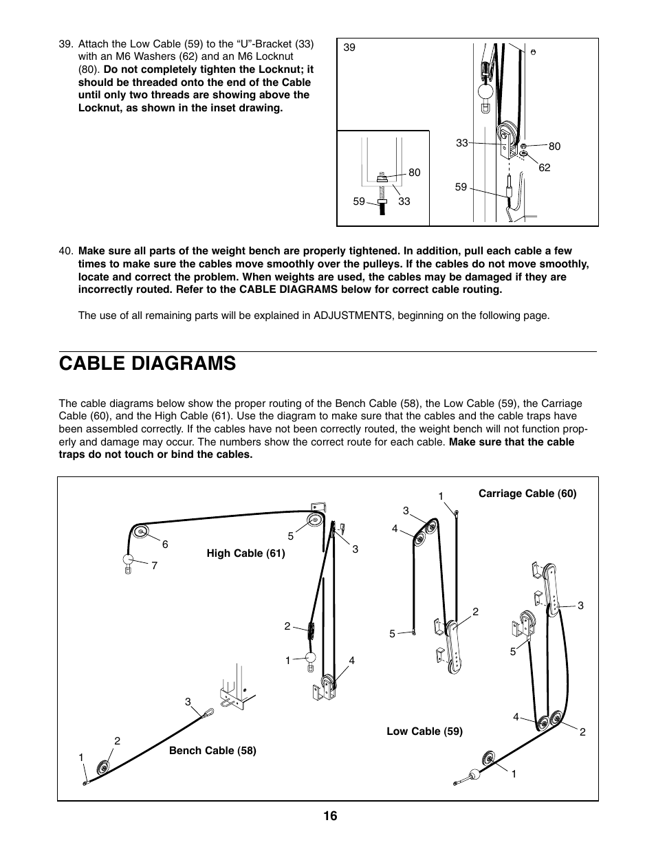 Cable diagrams | Weider WEBE29910 User Manual | Page 16 / 26