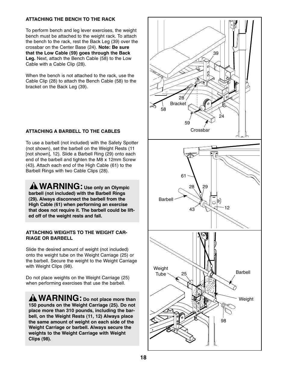 Warning | Weider WEBE29910 User Manual | Page 18 / 26