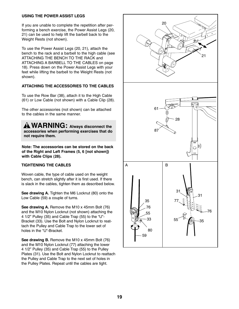 Warning | Weider WEBE29910 User Manual | Page 19 / 26