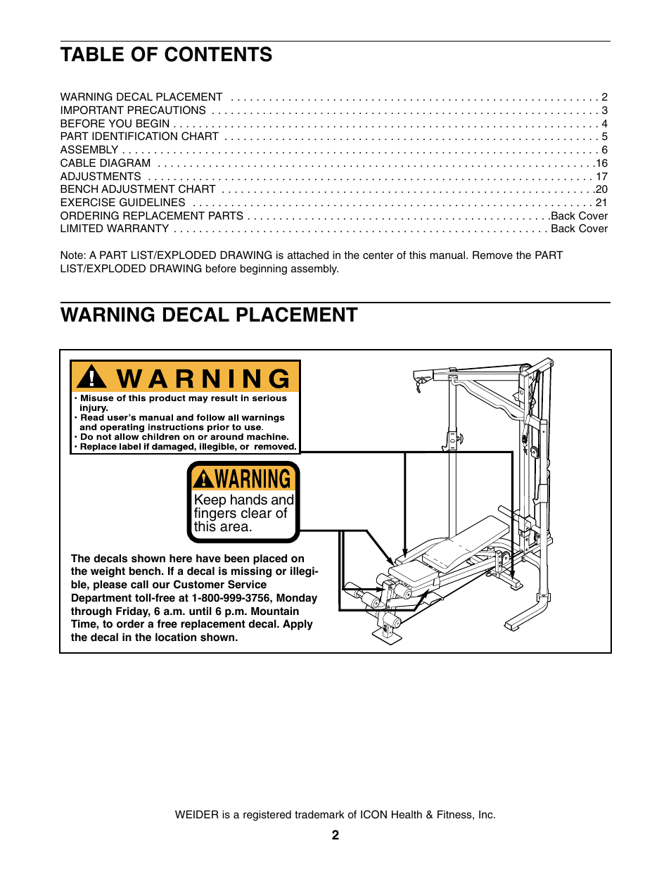 Weider WEBE29910 User Manual | Page 2 / 26