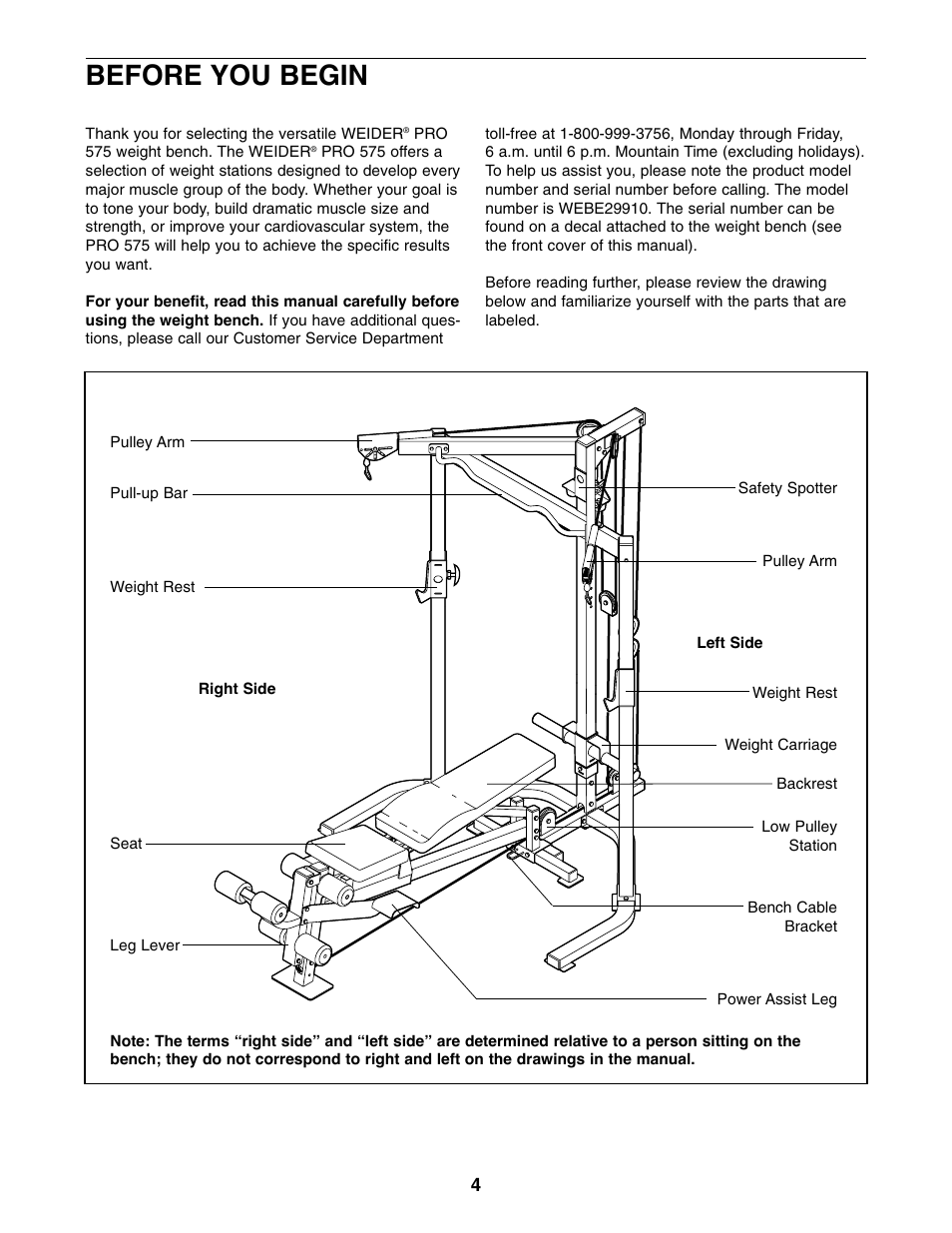 Before you begin | Weider WEBE29910 User Manual | Page 4 / 26
