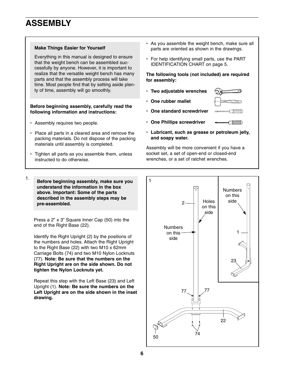 Assembly | Weider WEBE29910 User Manual | Page 6 / 26