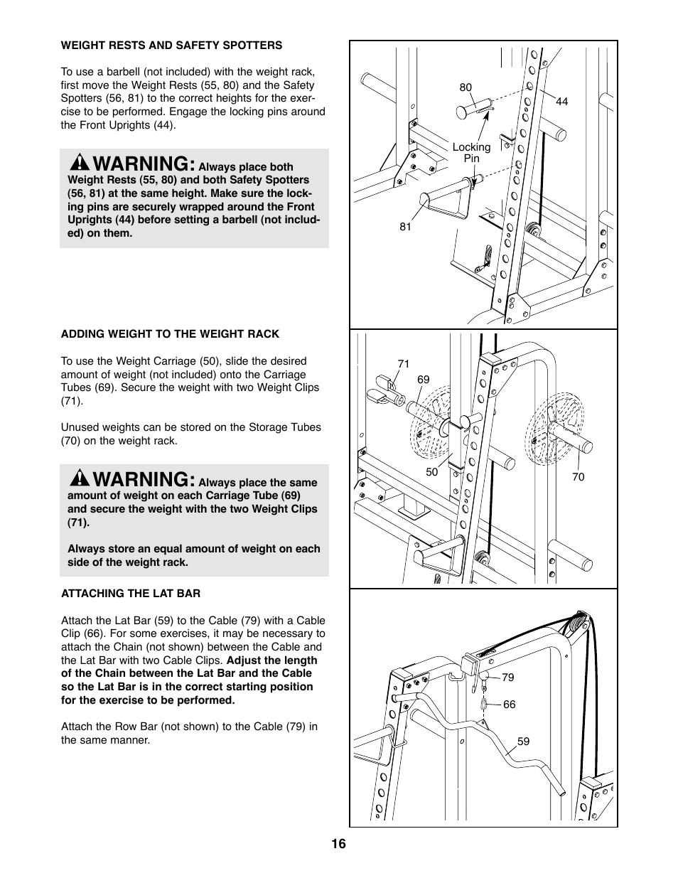 Warning | Weider WEBE27320 User Manual | Page 16 / 27
