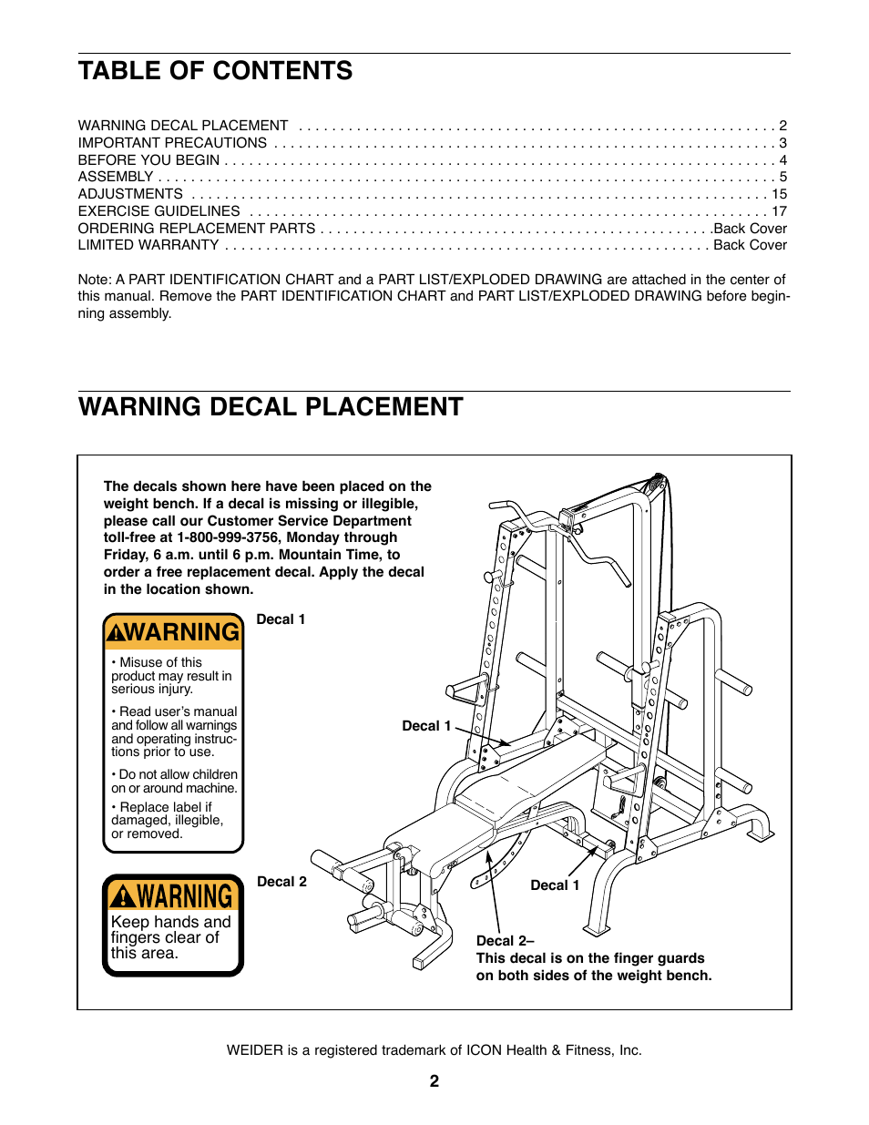 Weider WEBE27320 User Manual | Page 2 / 27