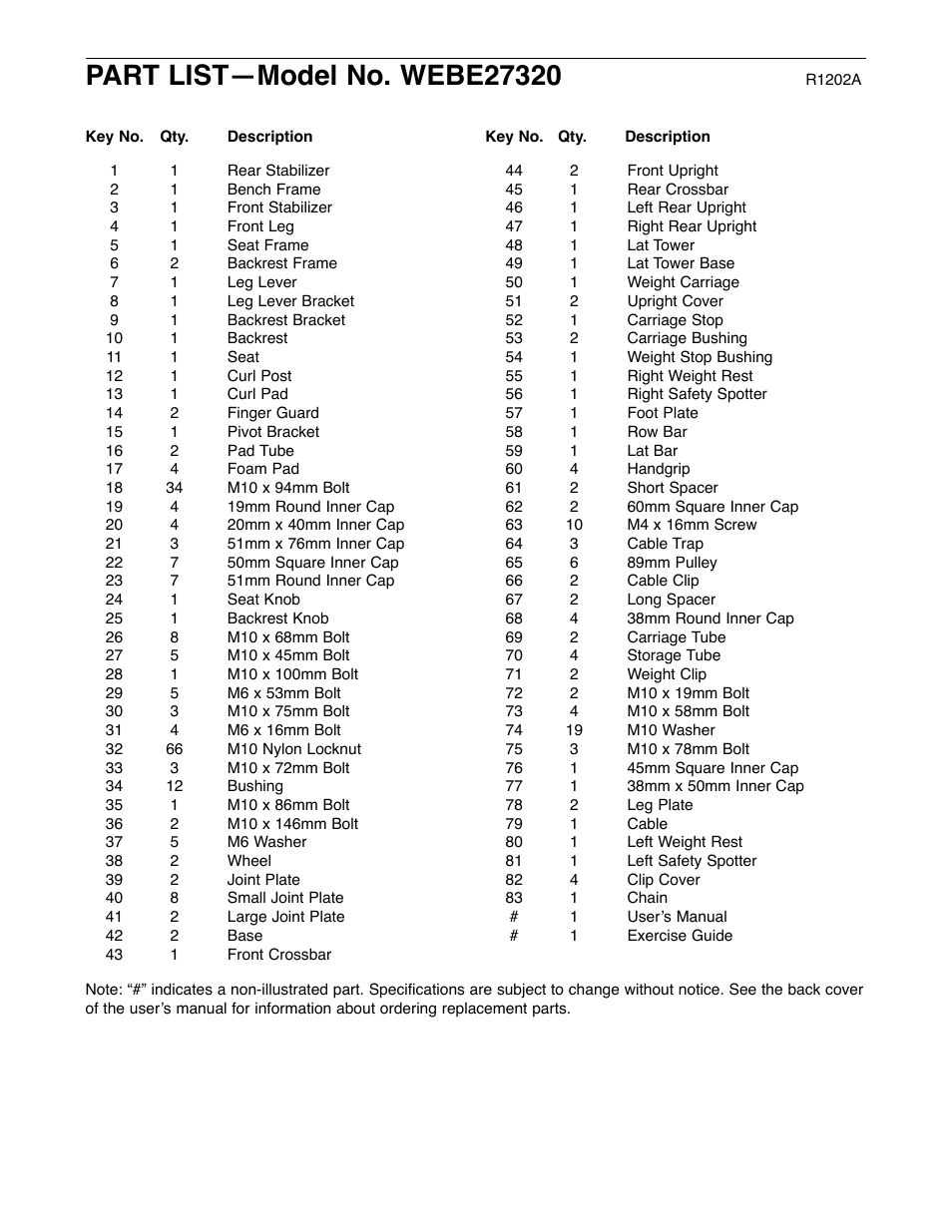 Weider WEBE27320 User Manual | Page 26 / 27