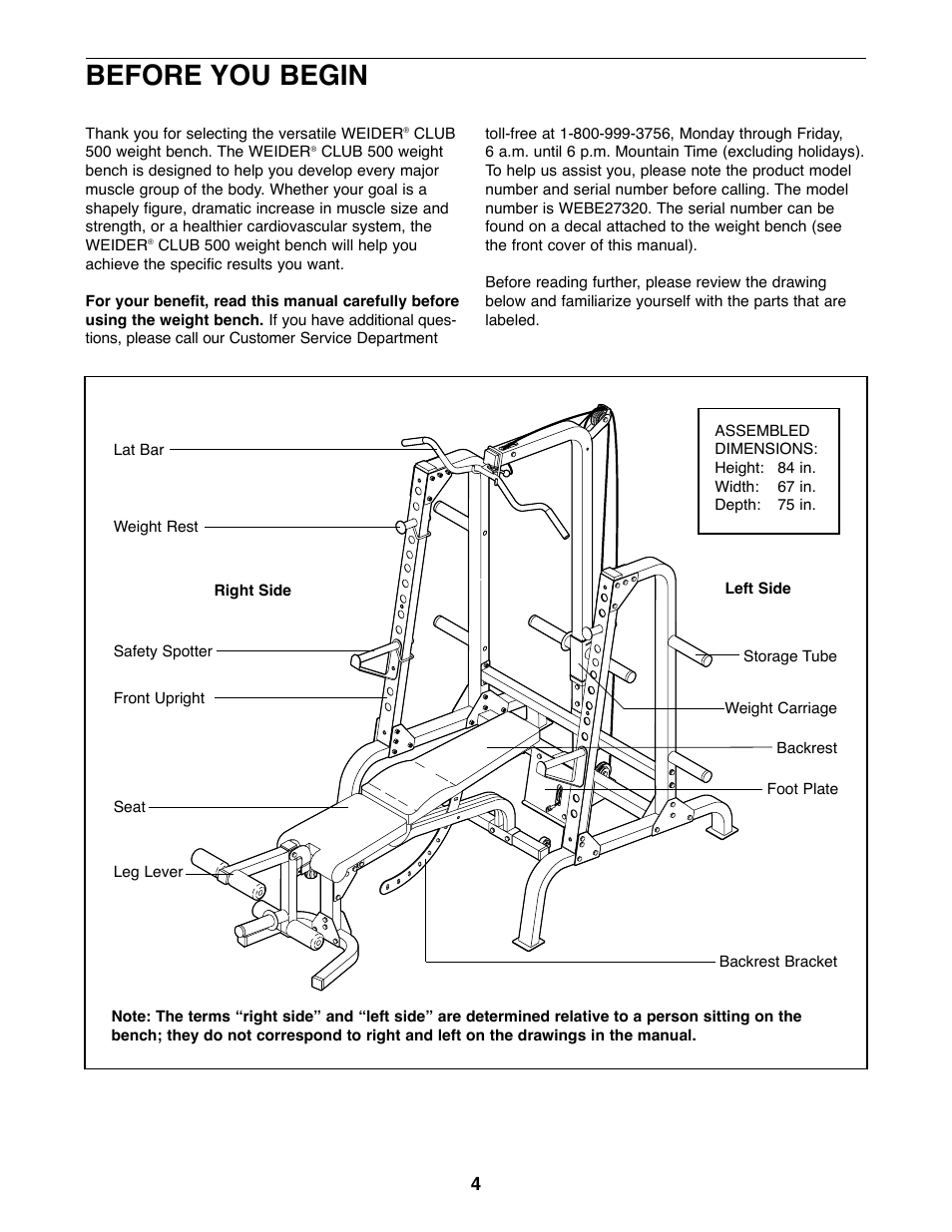 Before you begin | Weider WEBE27320 User Manual | Page 4 / 27