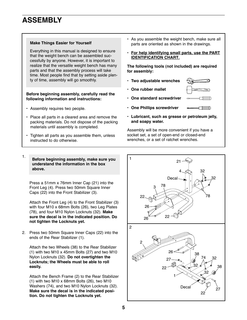 Assembly | Weider WEBE27320 User Manual | Page 5 / 27