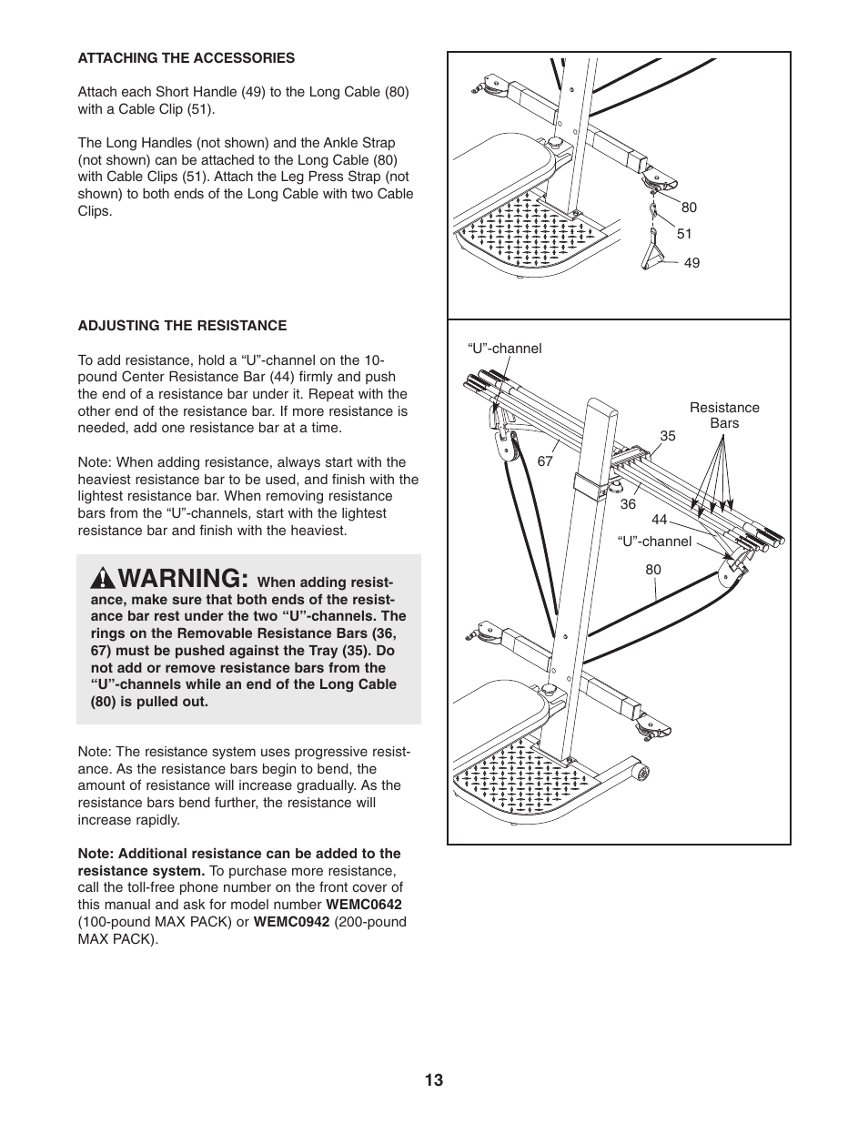 Warning | Weider WESY3873.2 User Manual | Page 13 / 24