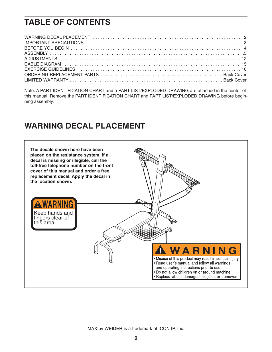 Weider WESY3873.2 User Manual | Page 2 / 24