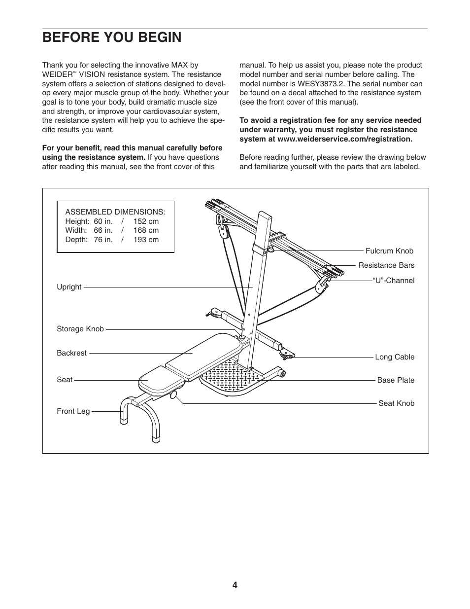 Before you begin | Weider WESY3873.2 User Manual | Page 4 / 24