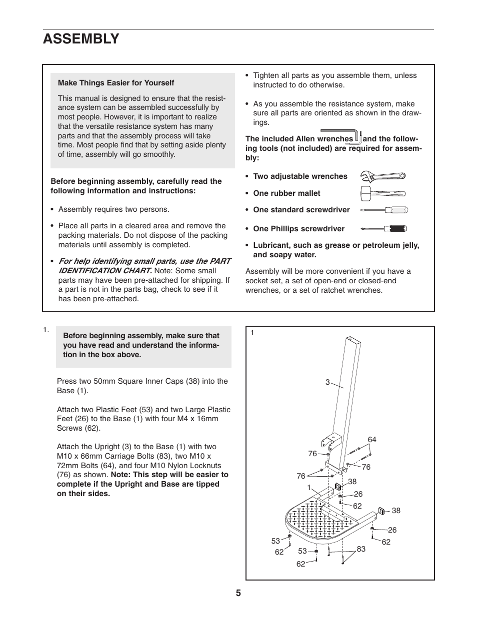 Assembly | Weider WESY3873.2 User Manual | Page 5 / 24