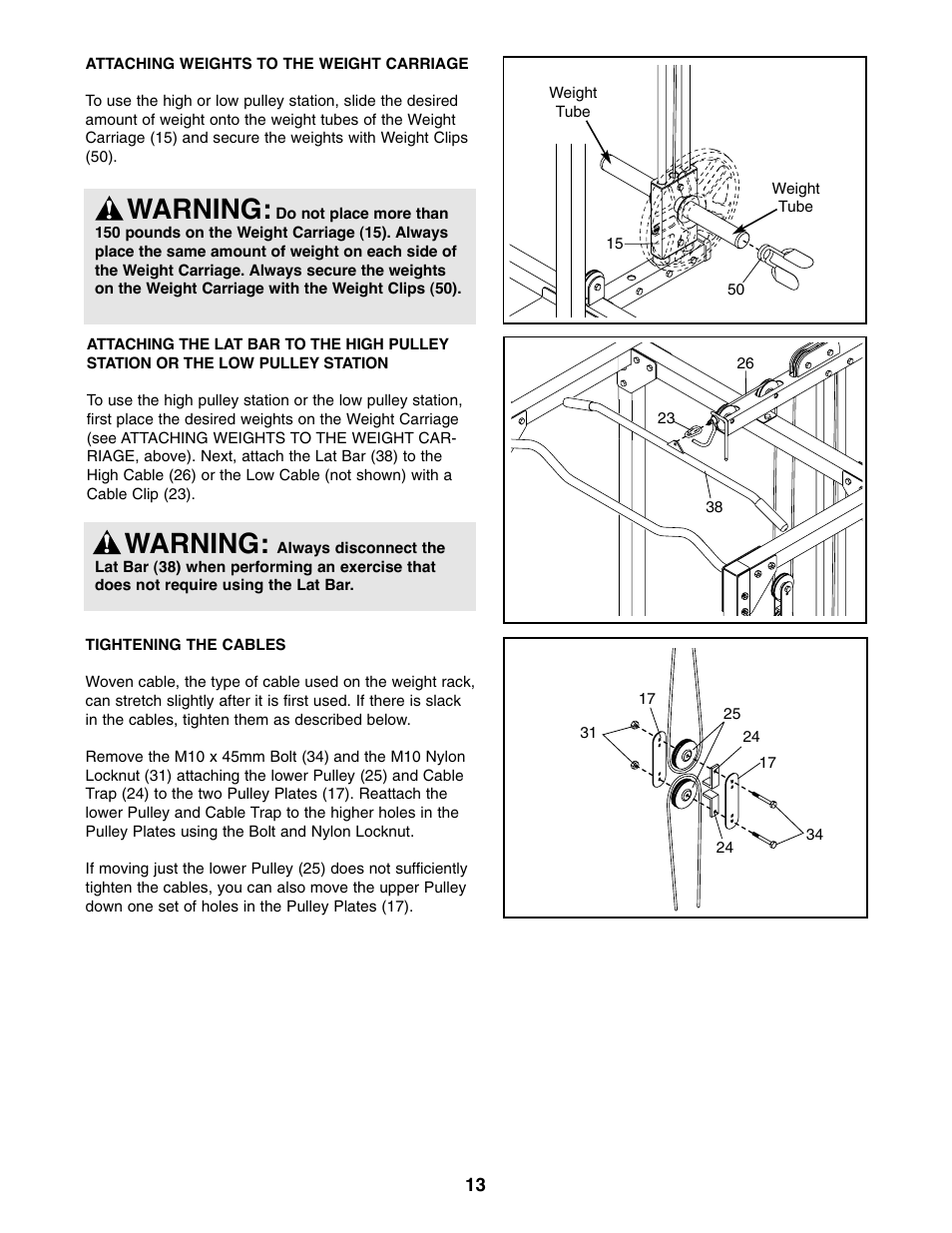 Warning | Weider PRO XT75 User Manual | Page 13 / 18