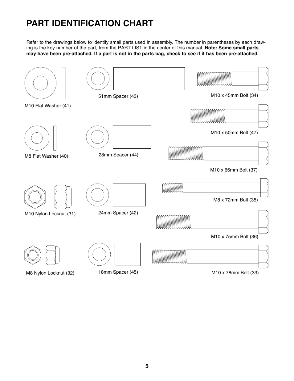 Part identification chart | Weider PRO XT75 User Manual | Page 5 / 18
