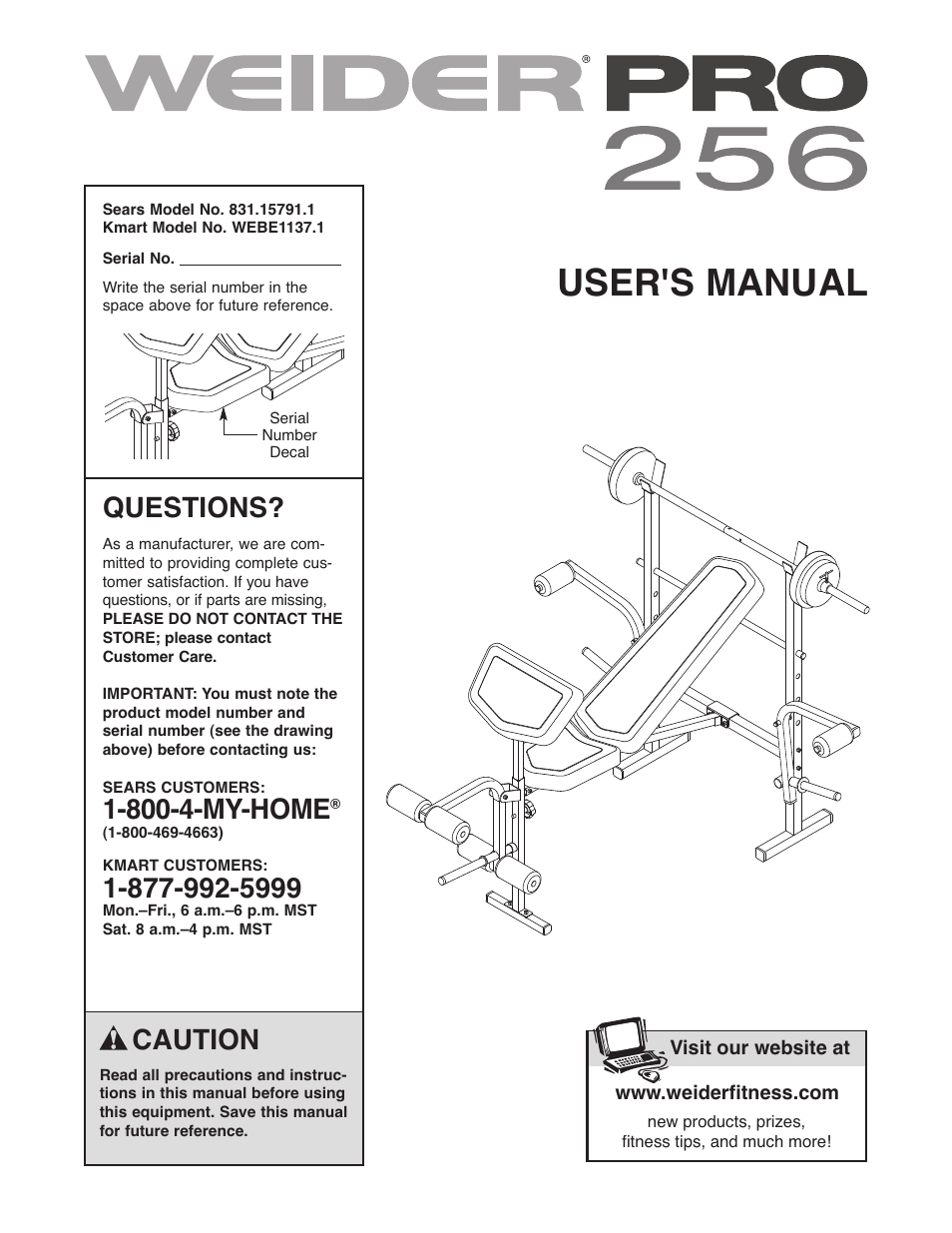 Weider Pro 256 831.15791.1 User Manual | 16 pages