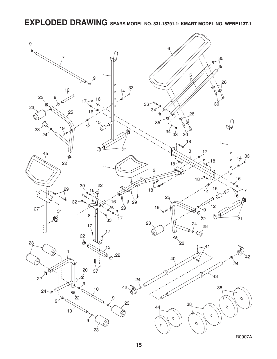 Exploded drawing | Weider Pro 256 831.15791.1 User Manual | Page 15 / 16