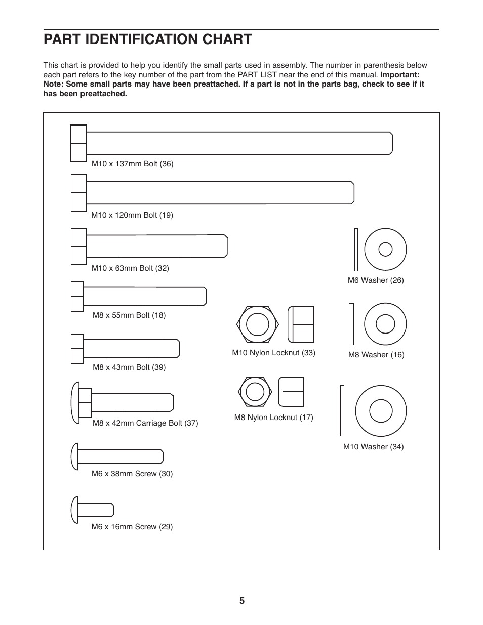 Part identification chart | Weider Pro 256 831.15791.1 User Manual | Page 5 / 16