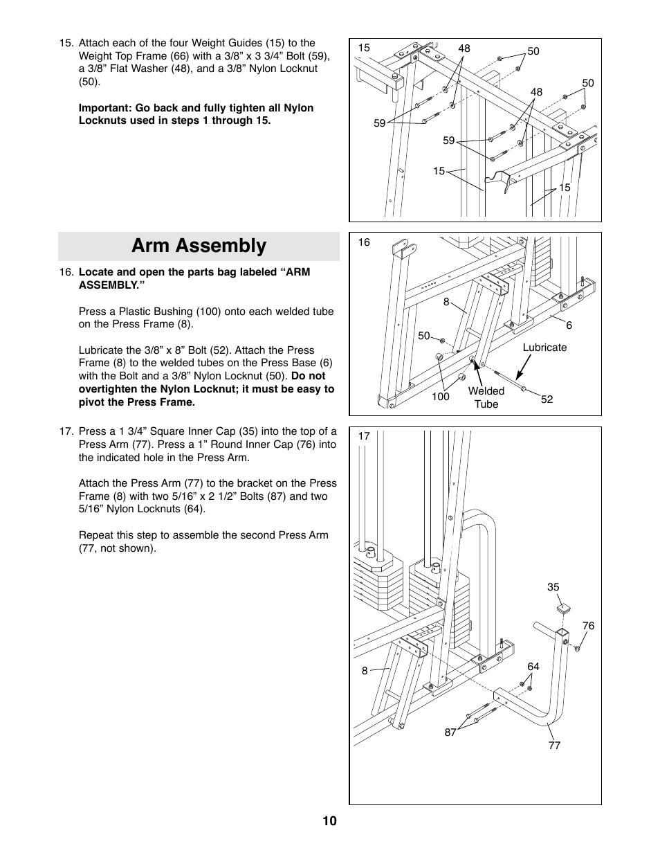 Arm assembly | Weider WESY99490 User Manual | Page 10 / 33