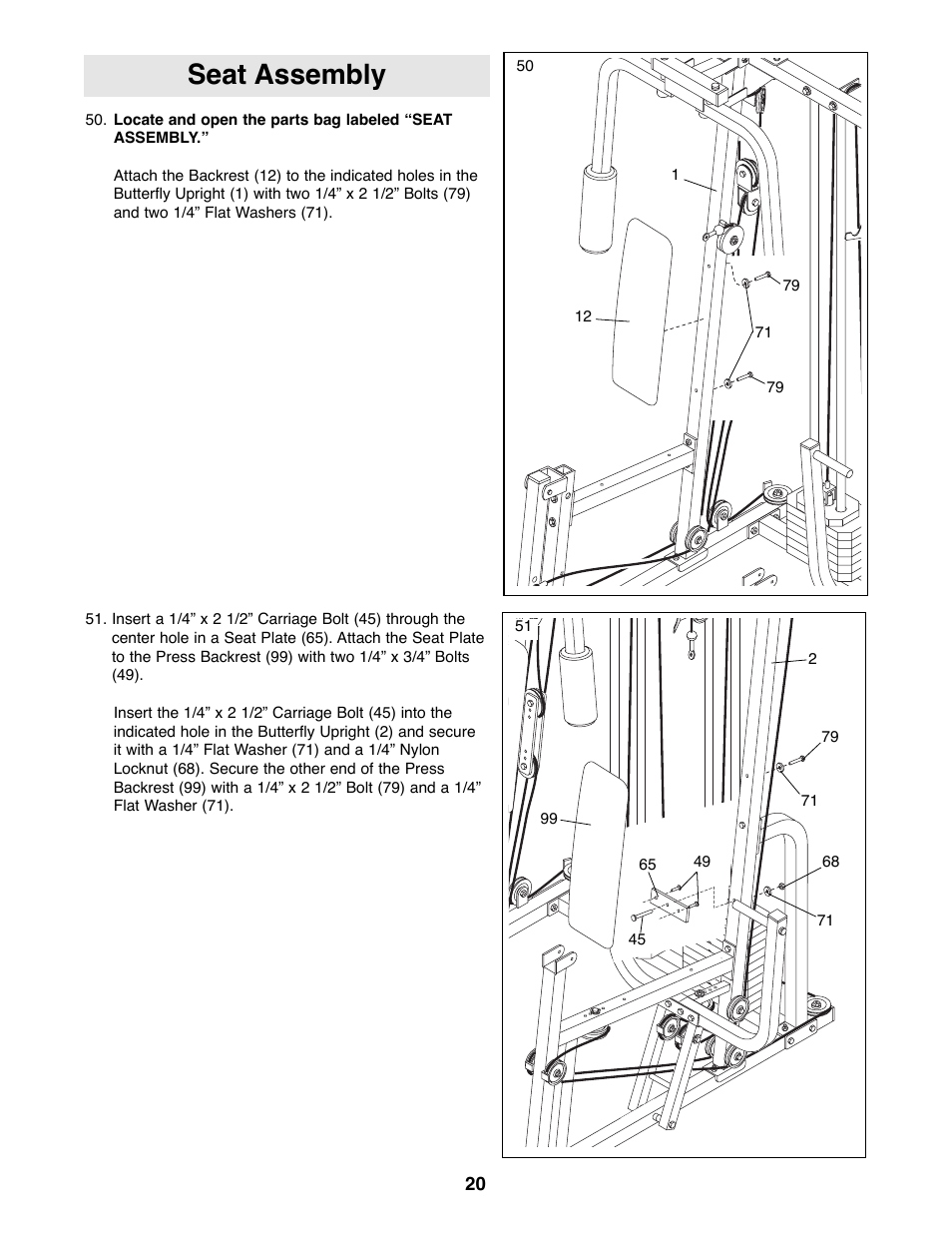 Seat assembly | Weider WESY99490 User Manual | Page 20 / 33