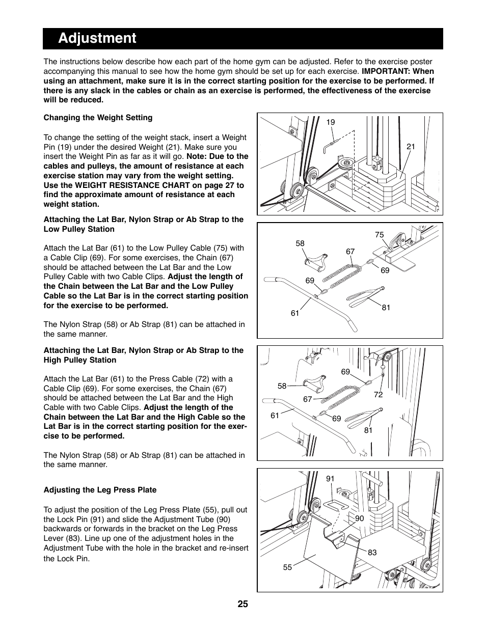 Adjustment | Weider WESY99490 User Manual | Page 25 / 33
