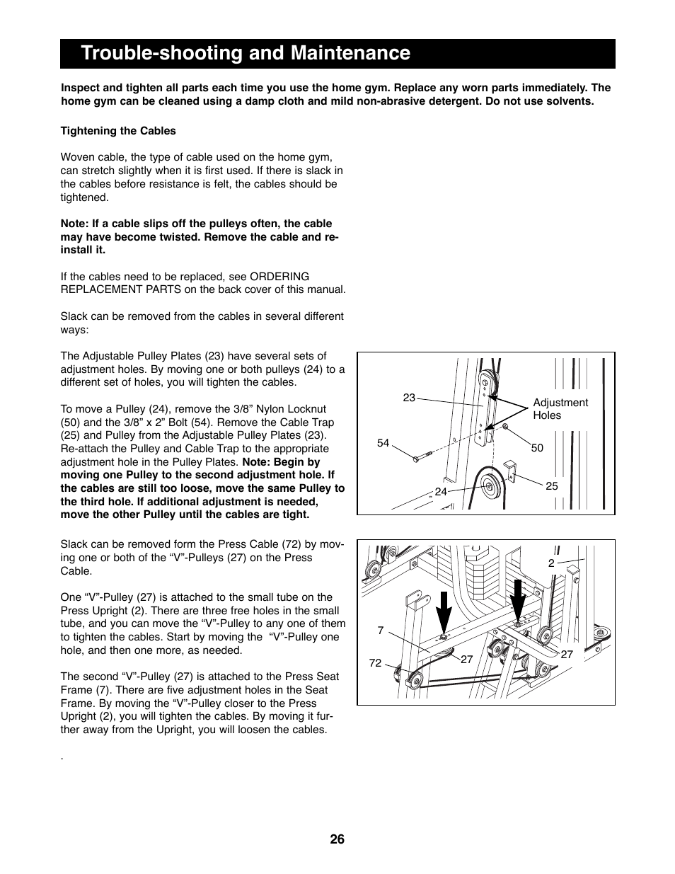 Trouble-shooting and maintenance | Weider WESY99490 User Manual | Page 26 / 33