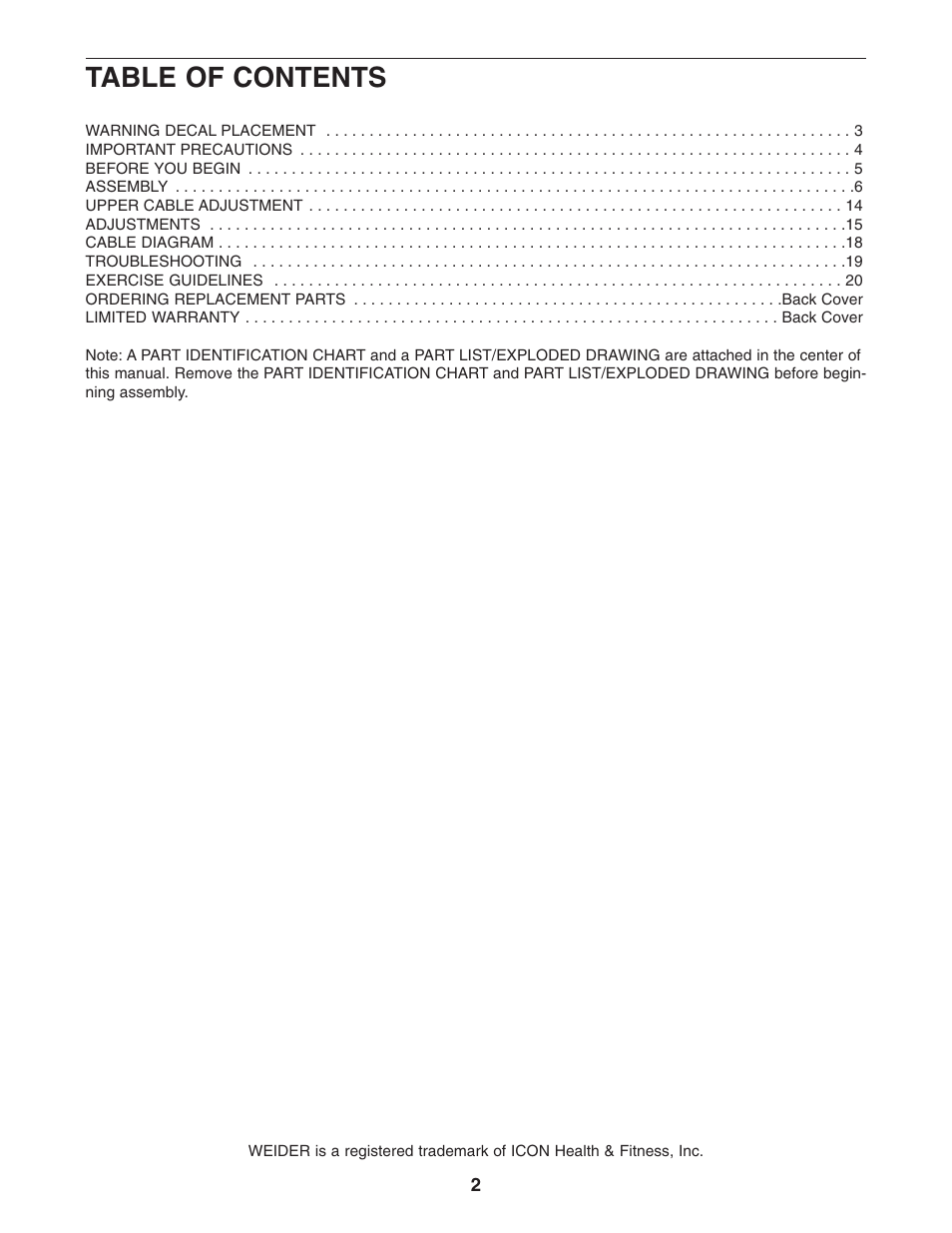 Weider WESY68630 User Manual | Page 2 / 27