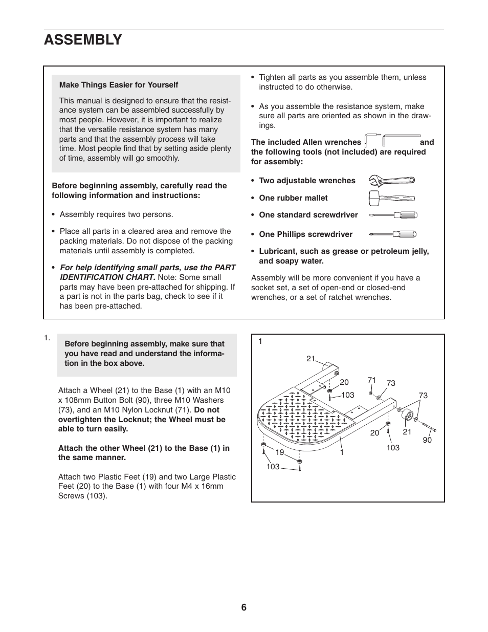 Assembly | Weider WESY68630 User Manual | Page 6 / 27