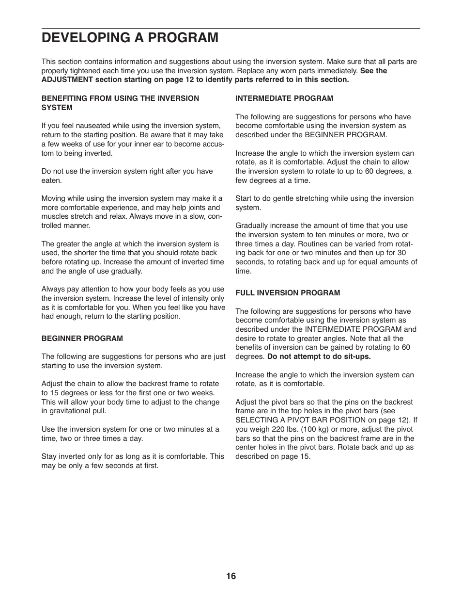 Developing a program | Weider WEBE0878.0 User Manual | Page 16 / 20
