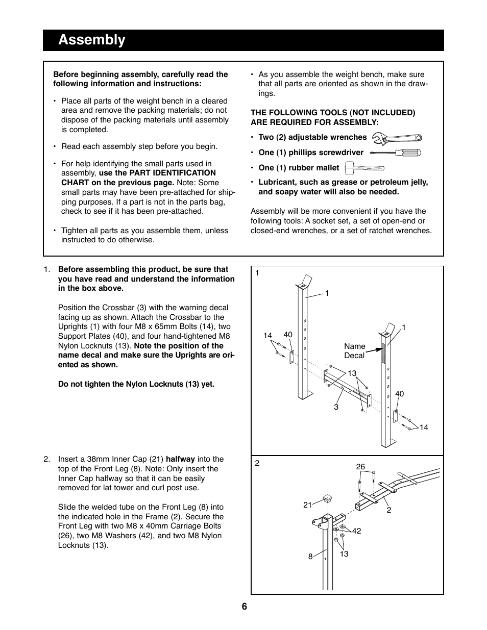 Assembly | Weider 831.150730 User Manual | Page 6 / 20