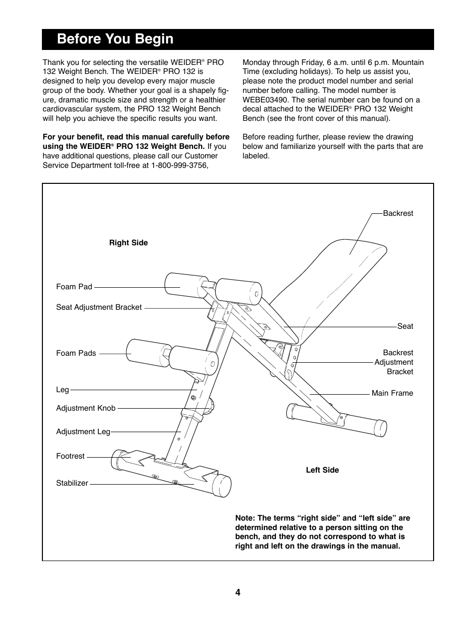 Before you begin | Weider WEBE03490 User Manual | Page 4 / 15