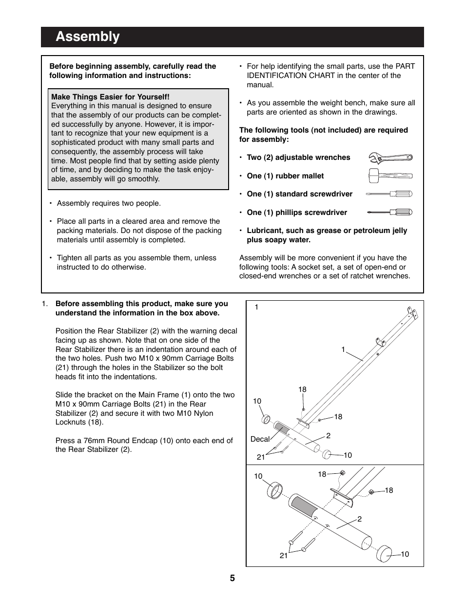 Assembly | Weider WEBE03490 User Manual | Page 5 / 15