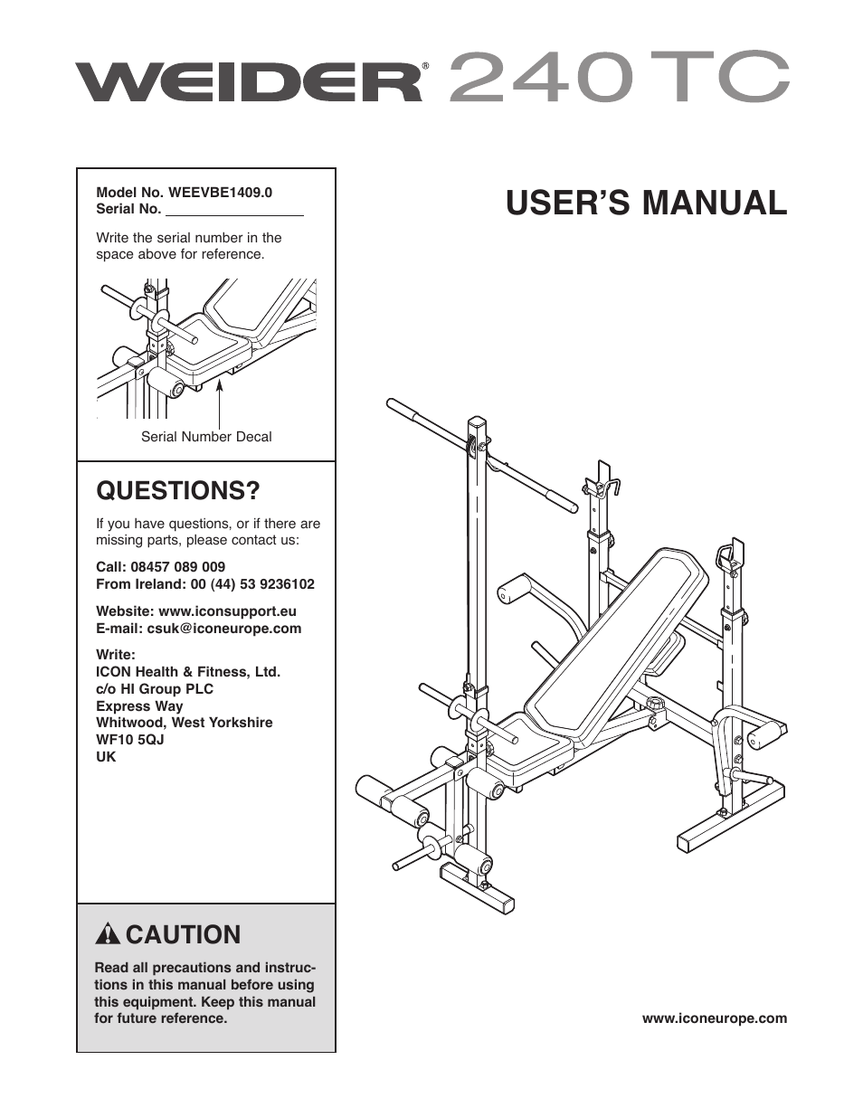 Weider 240 TC User Manual | 20 pages