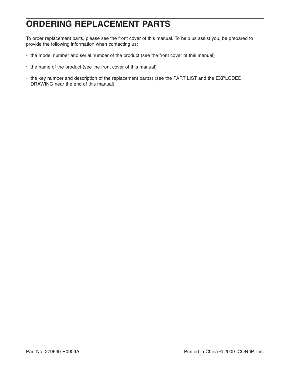 Ordering replacement parts | Weider 240 TC User Manual | Page 20 / 20