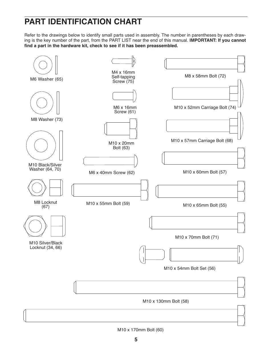 Part identification chart | Weider 240 TC User Manual | Page 5 / 20