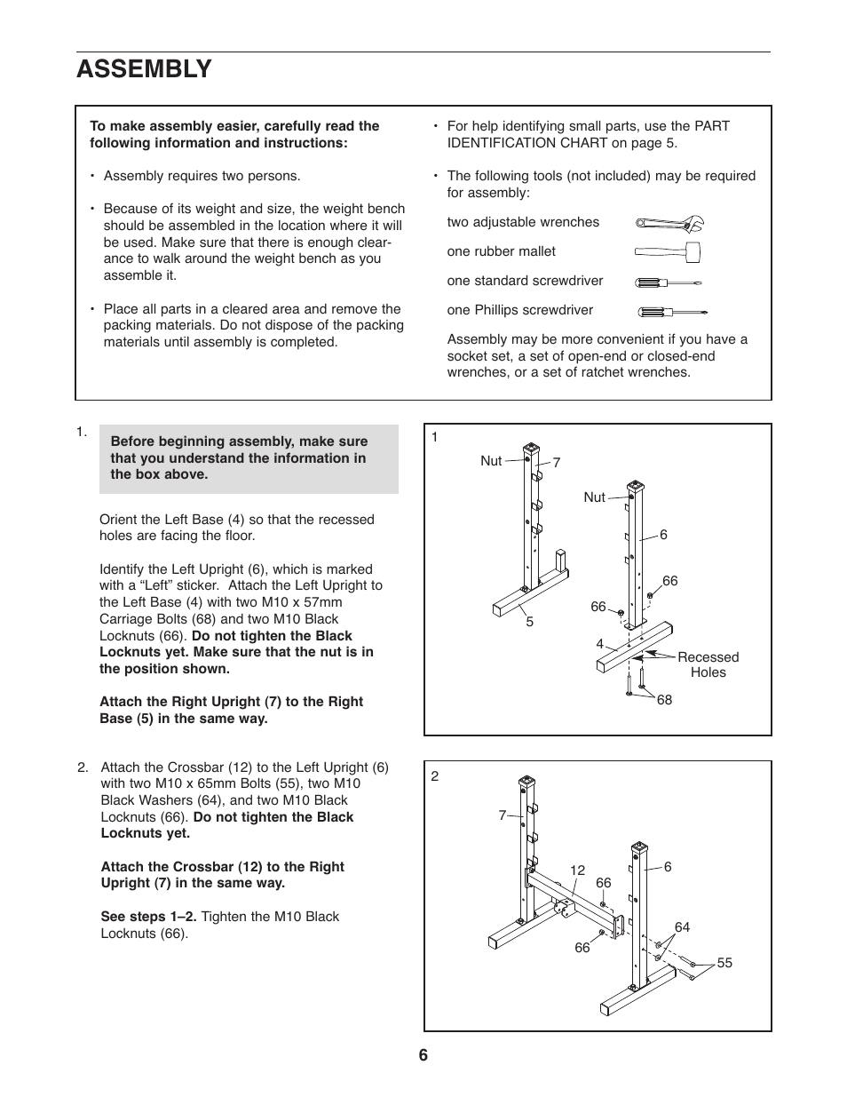 Assembly | Weider 240 TC User Manual | Page 6 / 20