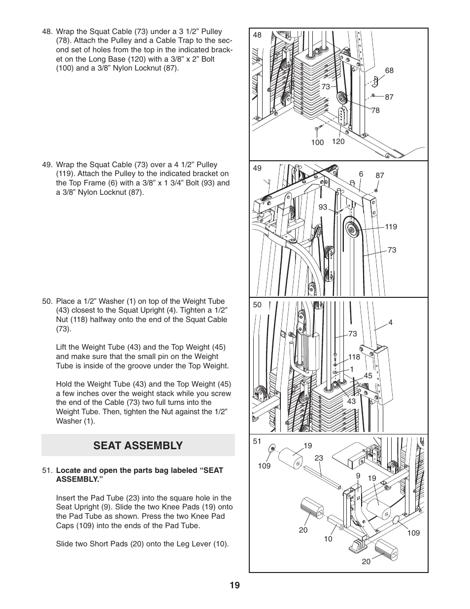 Seat assembly | Weider WESY38322 User Manual | Page 19 / 33