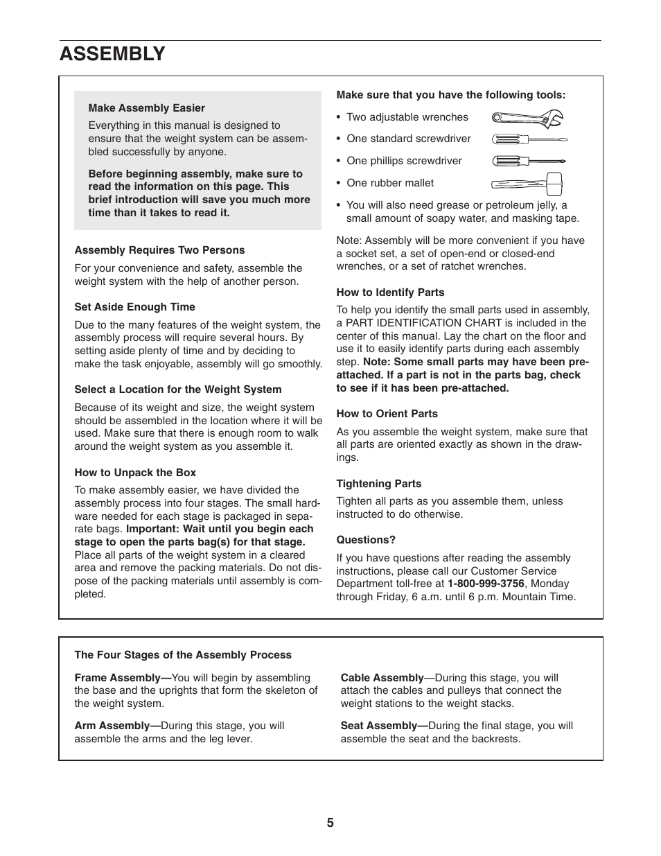 Assembly | Weider WESY38322 User Manual | Page 5 / 33