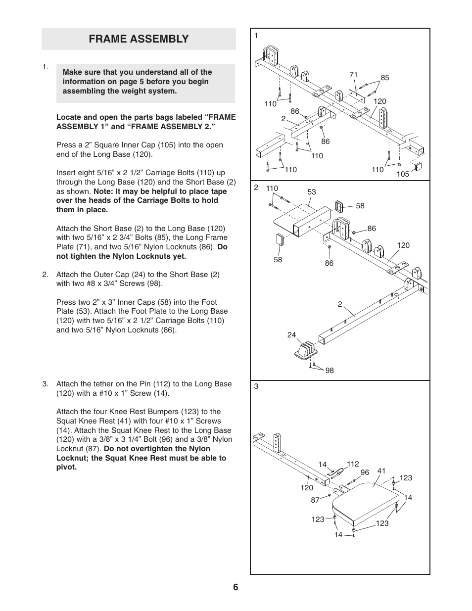 Frame assembly | Weider WESY38322 User Manual | Page 6 / 33