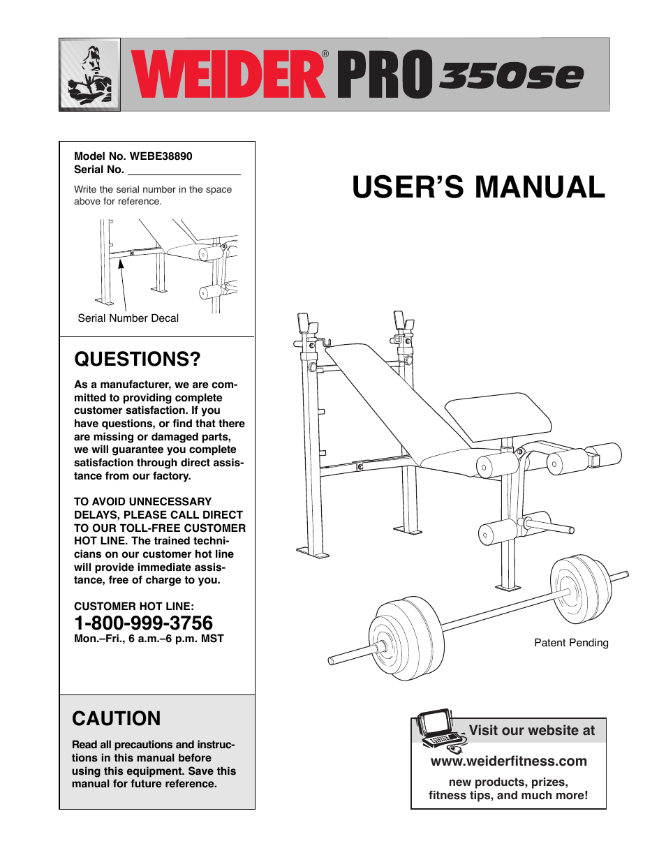 Weider WEBE38890 User Manual | 16 pages