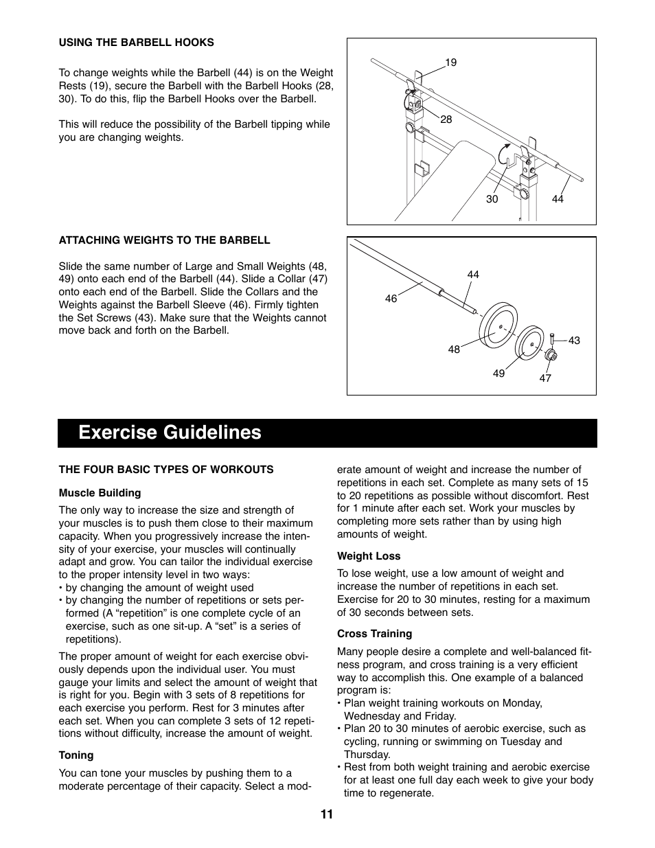 Exercise guidelines | Weider WEBE38890 User Manual | Page 11 / 16