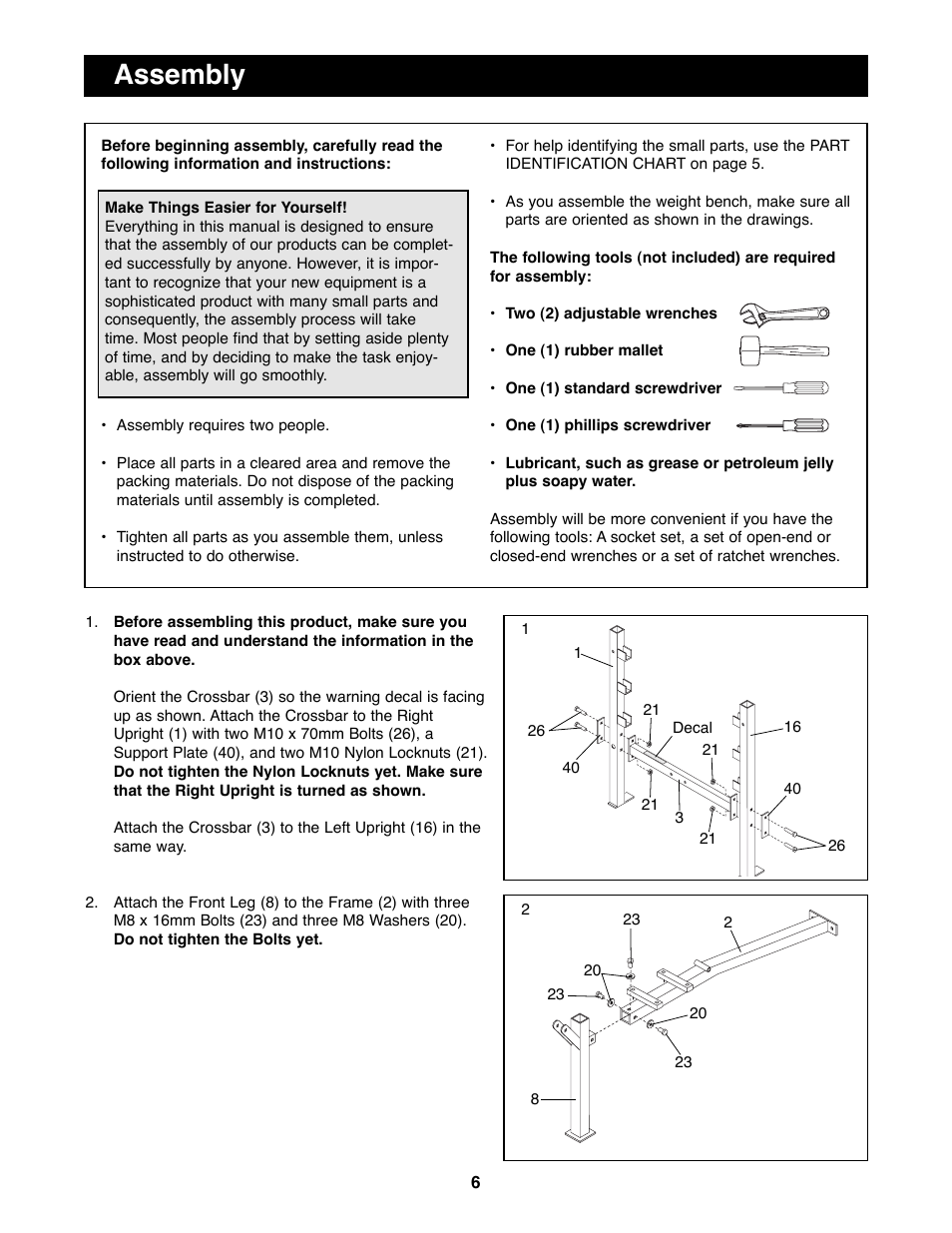 Assembly | Weider WEBE38890 User Manual | Page 6 / 16