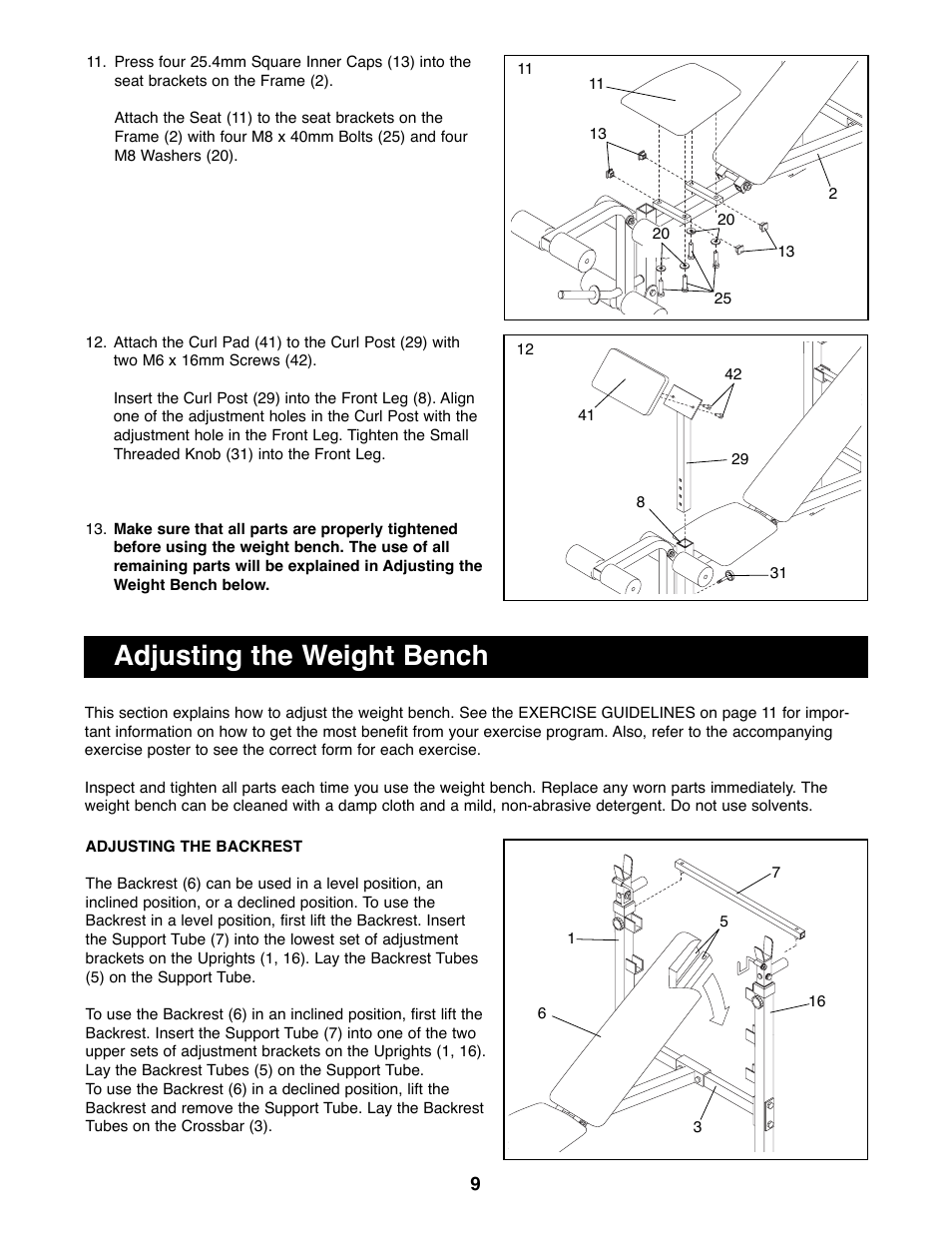 Adjusting the weight bench | Weider WEBE38890 User Manual | Page 9 / 16