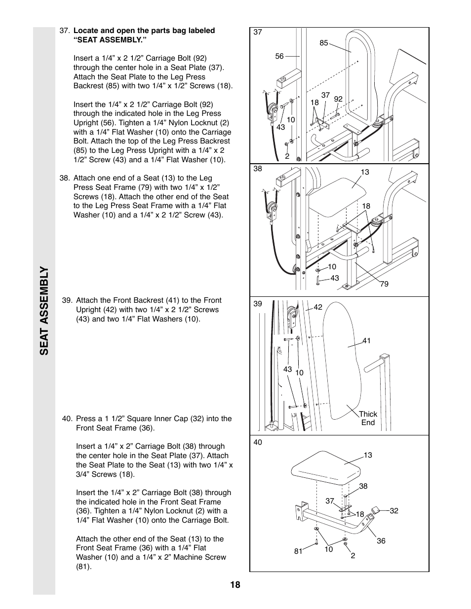 Sea t assembl y | Weider WESY39200 User Manual | Page 18 / 33