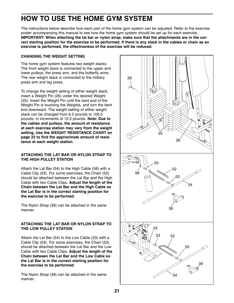 How to use the home gym system | Weider WESY39200 User Manual | Page 21 / 33