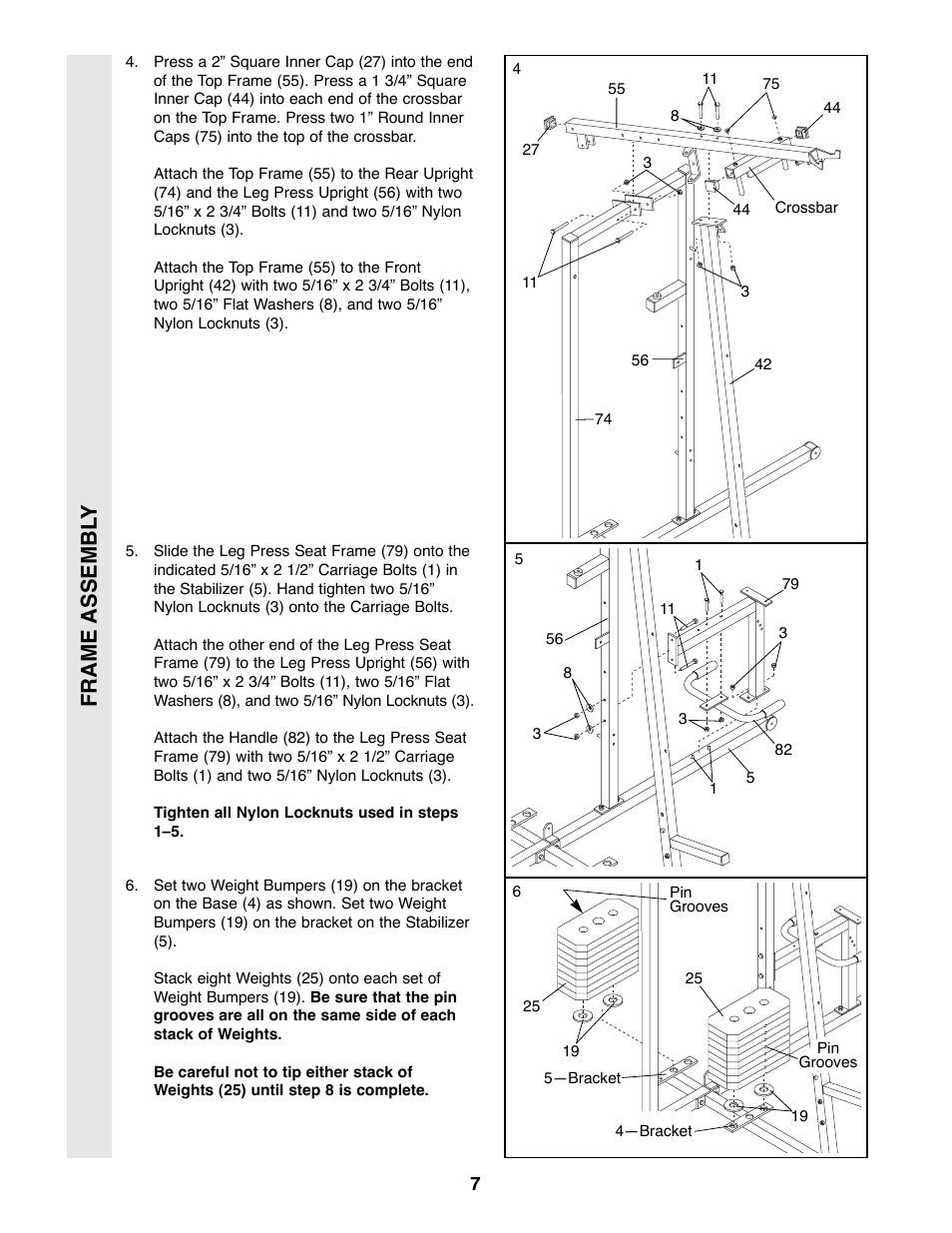 Frame assembl y | Weider WESY39200 User Manual | Page 7 / 33