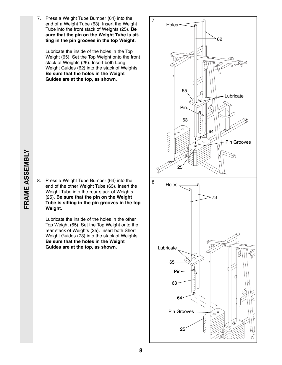 Frame assembl y | Weider WESY39200 User Manual | Page 8 / 33