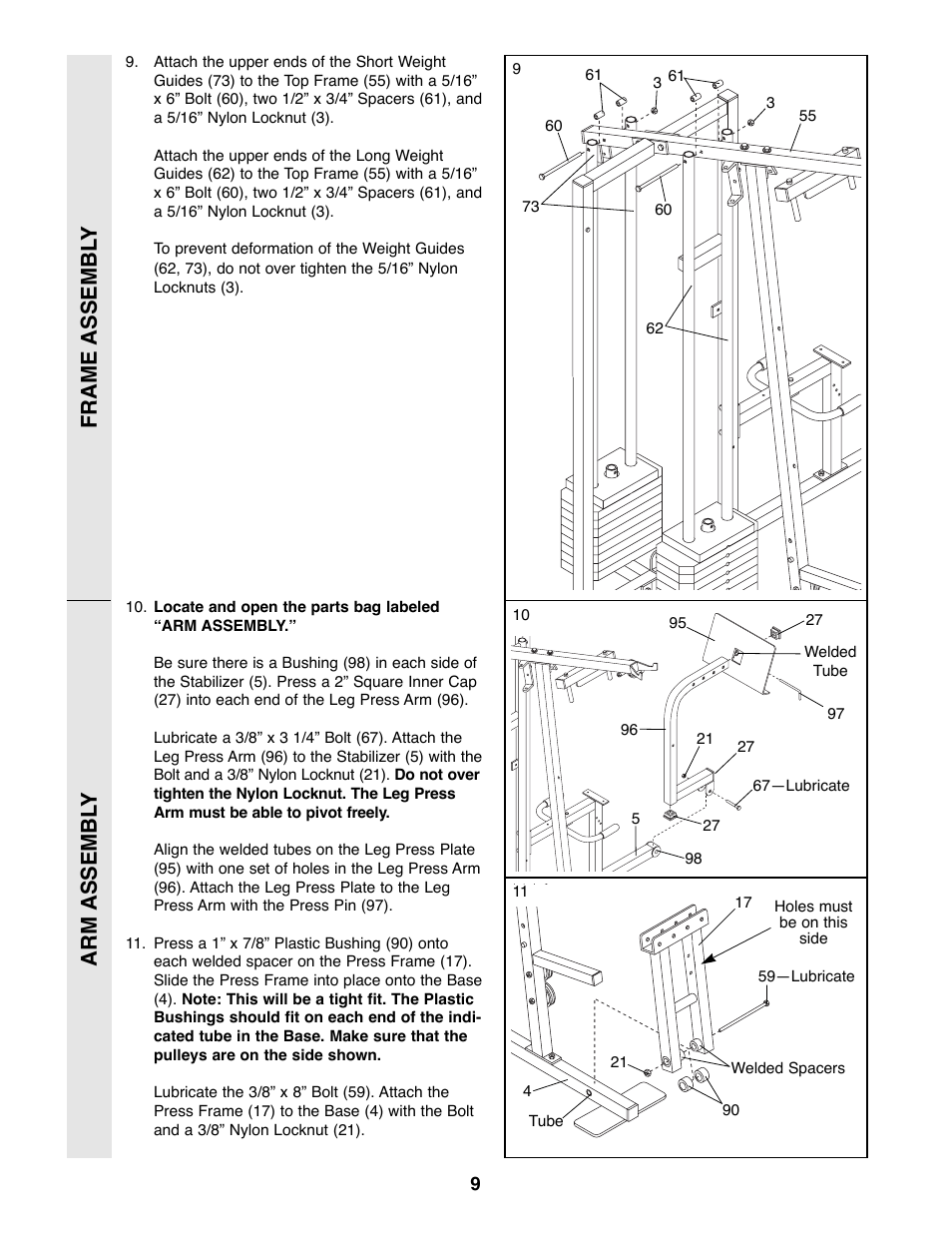 Frame assembl y arm assembl y | Weider WESY39200 User Manual | Page 9 / 33