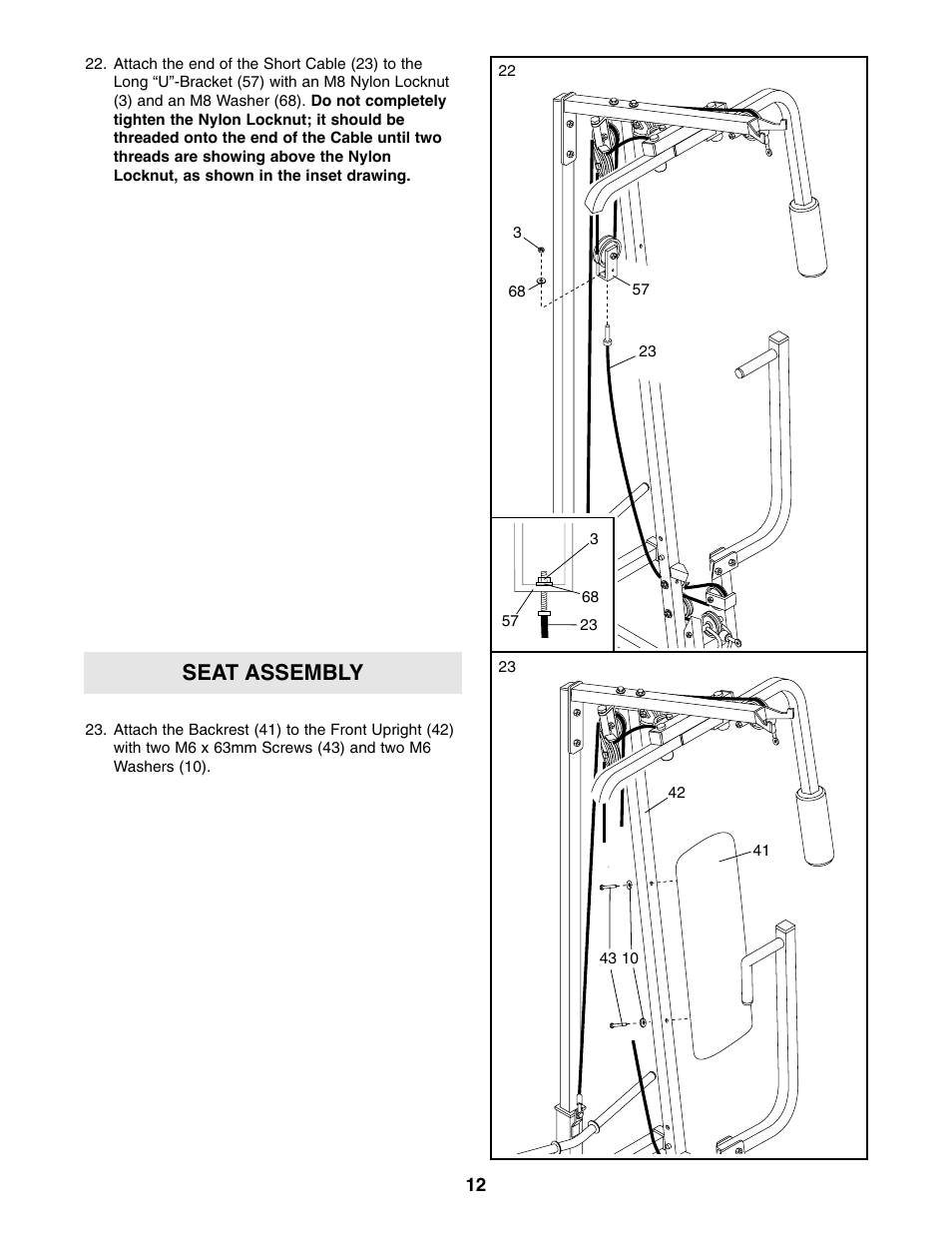 Seat assembly | Weider 8920 User Manual | Page 12 / 27