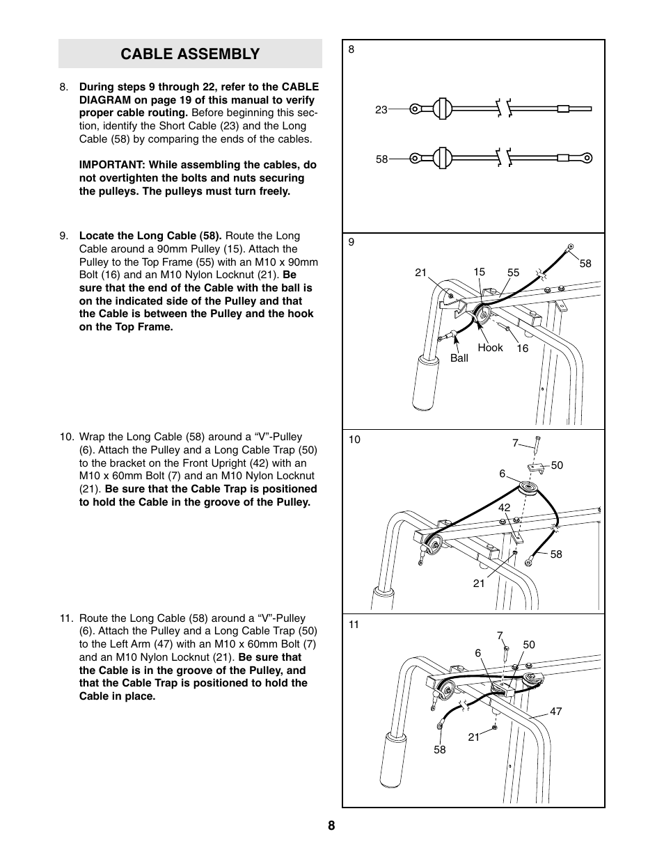 Cable assembly | Weider 8920 User Manual | Page 8 / 27